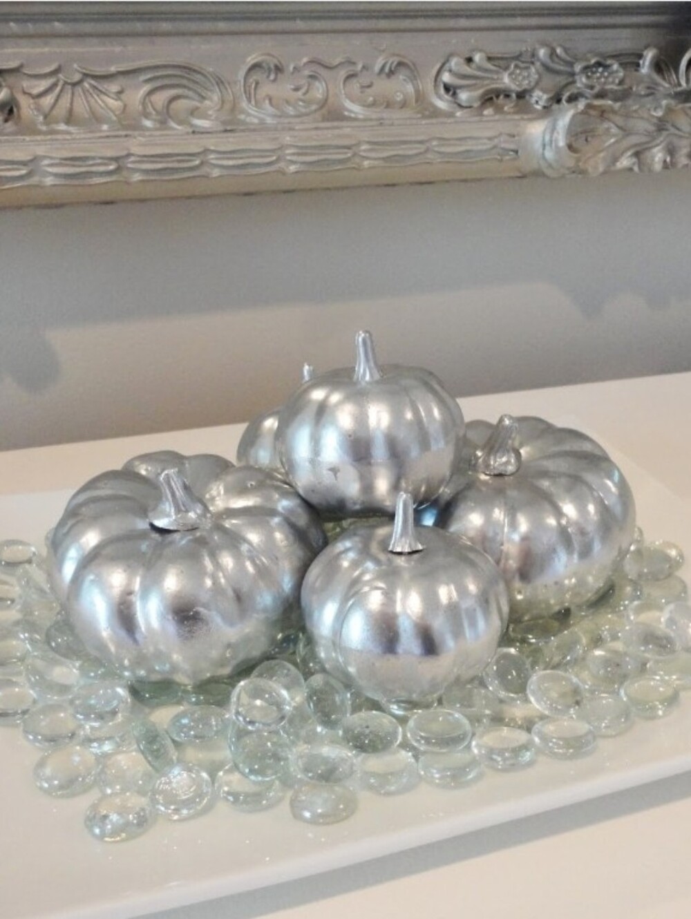 Metallic Silver Decorating Pumpkins Autumn Farmhouse Harvest Holiday Table  5pcs